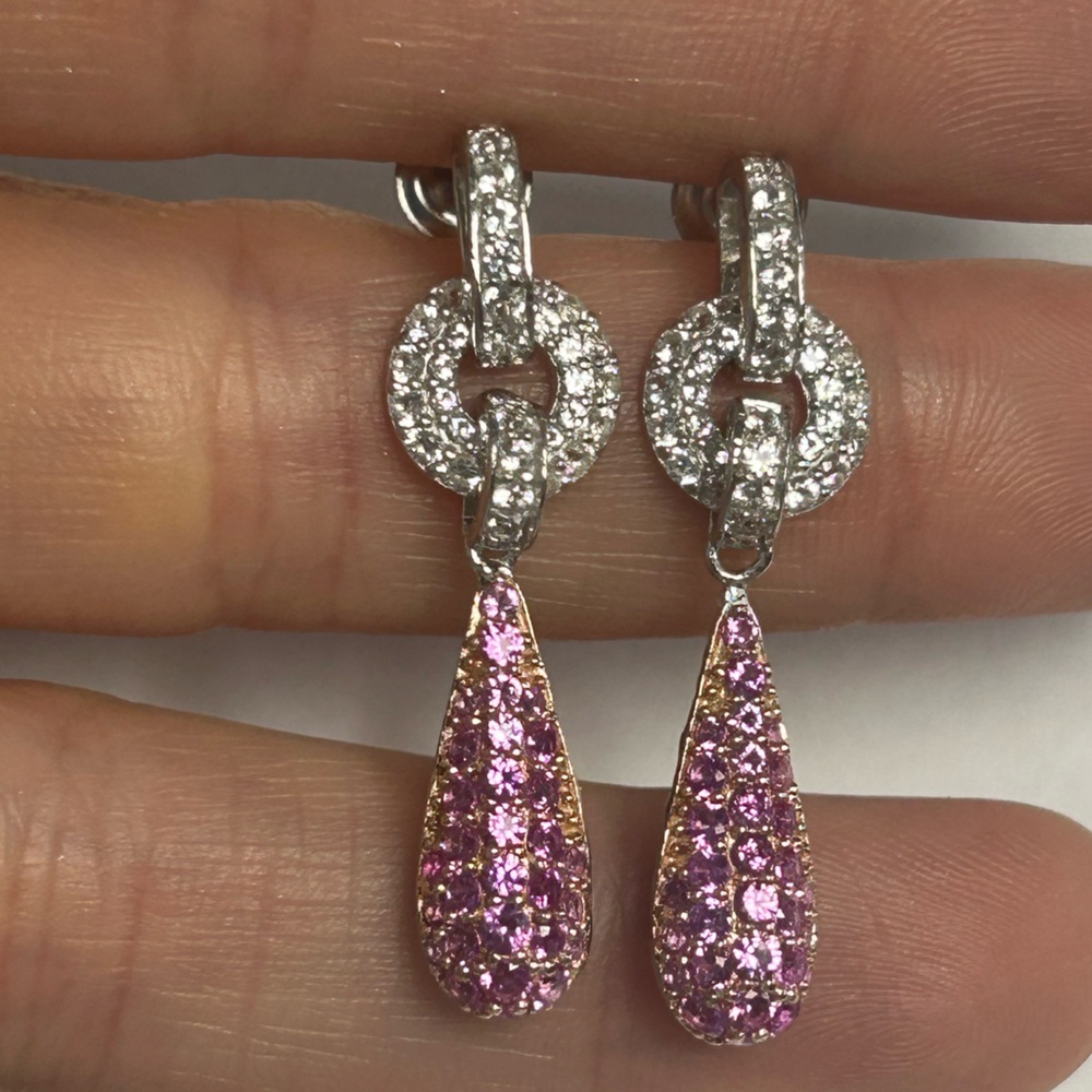 Suzy Levian Sterling Pink Sapphire White Sapphire Teardrop Dangle Earrings NWT